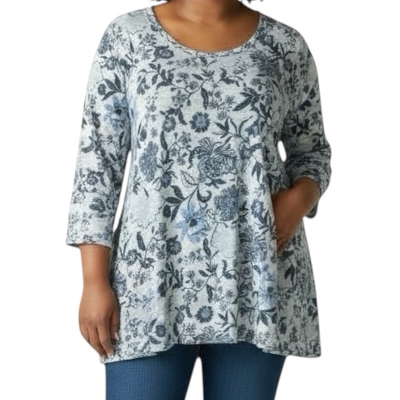 Rachel Zoe Tops - RACHEL ZOE 100% Linen Floral T-Shirt Top in Blue/Gray Size 1X — GORGEOUS!!!